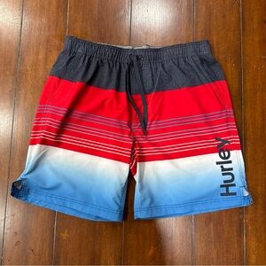 Hurley Men’s Swim Trunks XXL Red Blue Gradient Board Shorts Elastic Waist Surf